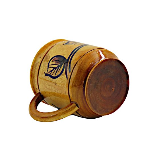 Vintage Hand-Carved, Wood-Turned Glazed Coffee / Teacup / Mug with Flower Theme - Picture 5 of 5